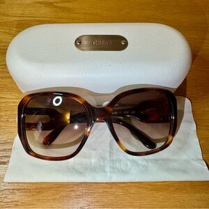 Chloe Sunglasses Oversize Polished Tortoise Frame Brown Lens